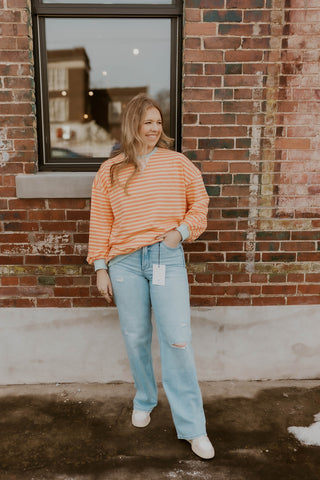 Multi Color Striped Sweatshirt- Coral