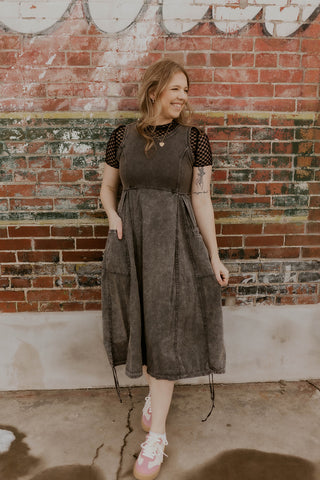 Mineral Wash Midi Dress- Charcoal