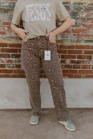 Ella Leopard Straight Leg Jeans- Hidden