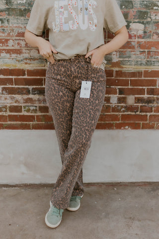 Ella Leopard Straight Leg Jeans- Hidden