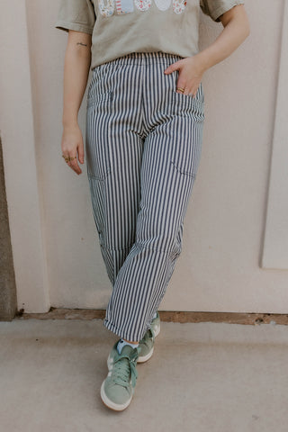 Striped Wide Leg Pants- Navy