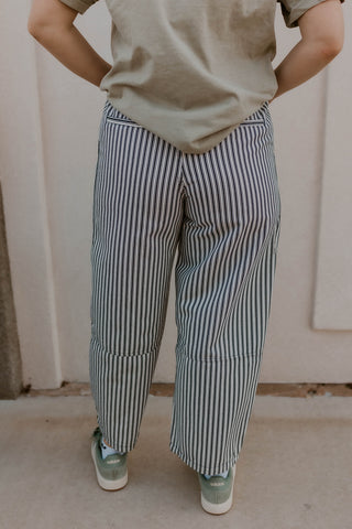 Striped Wide Leg Pants- Navy