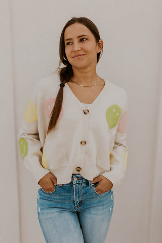 Multi Color Happy Face Cardigan