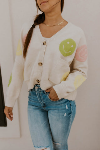 Multi Color Happy Face Cardigan