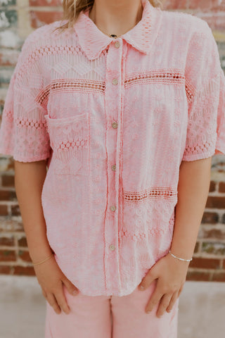 Pretty In Pink Eyelet Lace Top