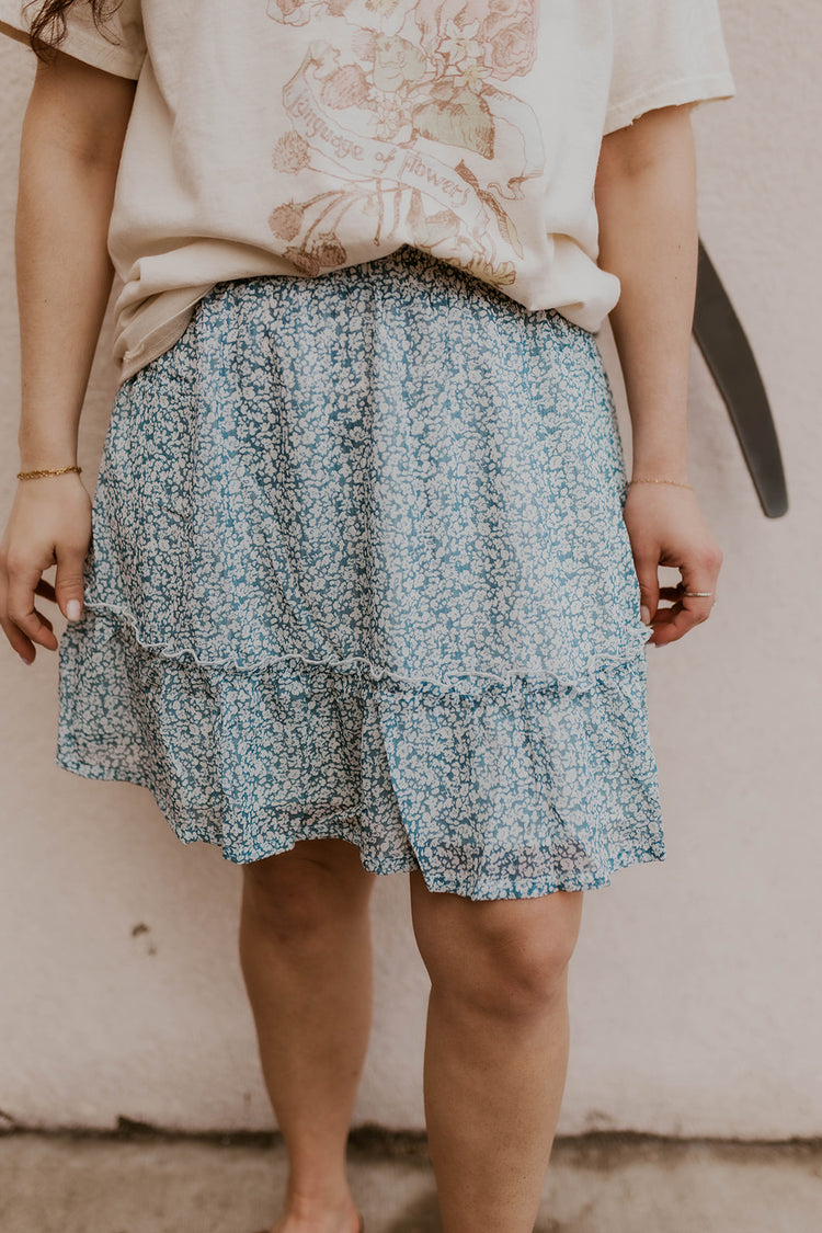 Dusty Blue Floral Mini Skirt