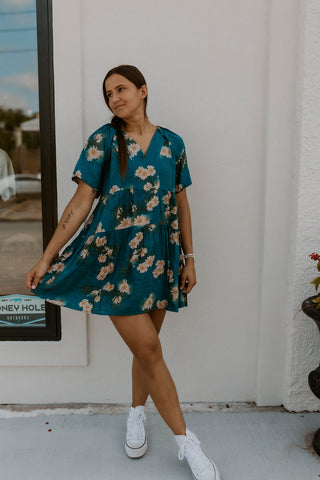 Teal Floral Mini Dress