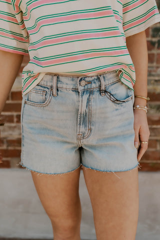 Ava Light Wash A-Line Shorts- Hidden