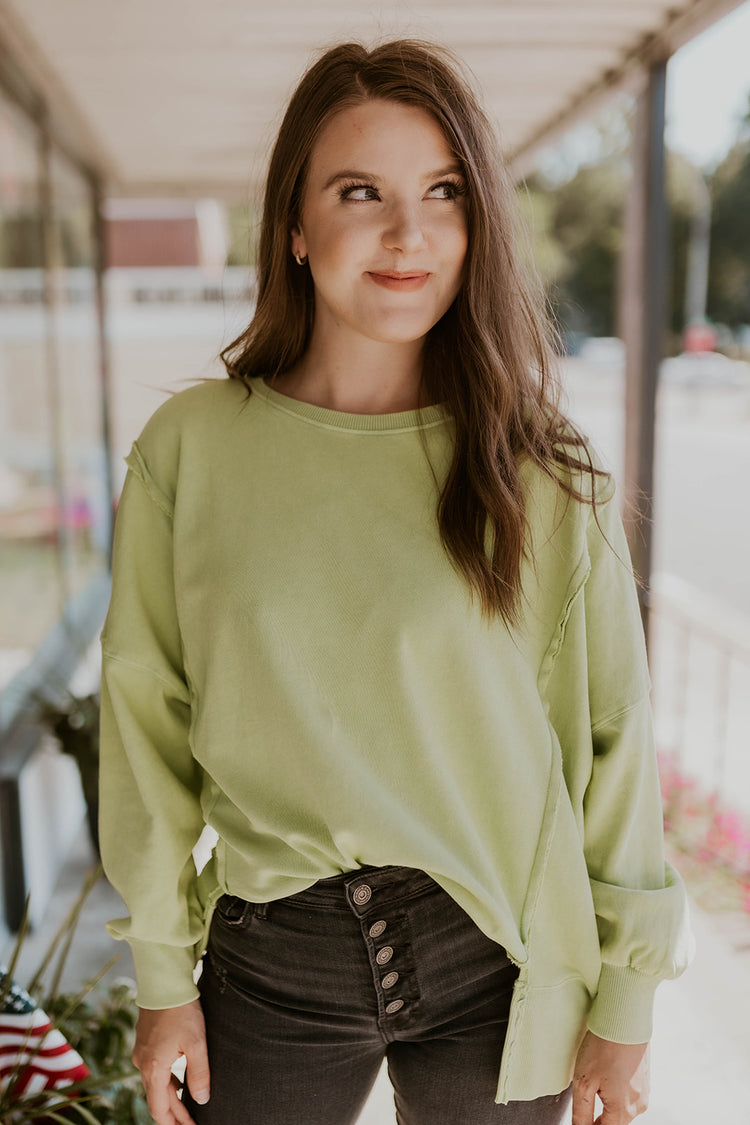 Personal Day Mineral Washed Pullover- Lime