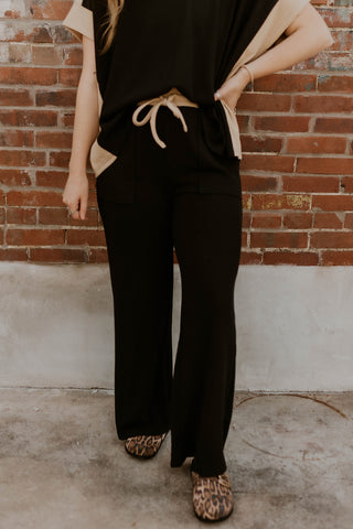 Color Block Ribbed Pants- Black/Tan