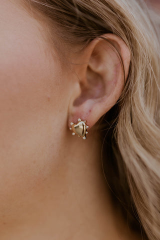 Cubic Zirconia Heart Earrings- Gold