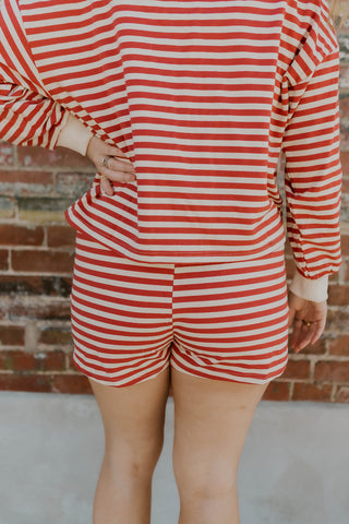 Striped French Terry Lounge Set- Red