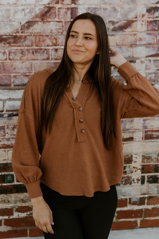 Brushed Knit Henley Top- Sienna