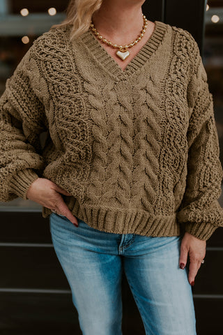 Chunky Chenille Sweater- Olive