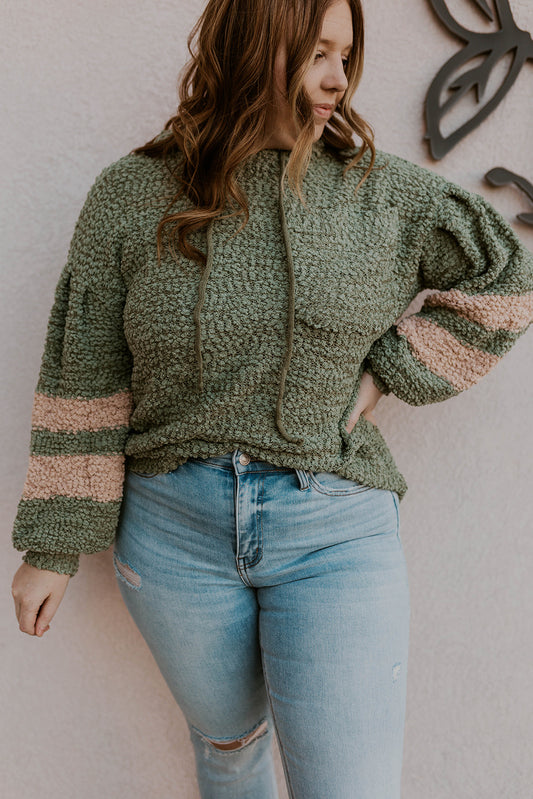 Varsity Hoodie Sweater- Sage