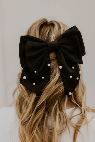 Pearl Embellished Bow- Black