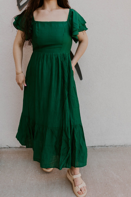 Square Neck Emerald Dress