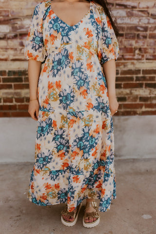 Navy Multi Floral Midi Dress