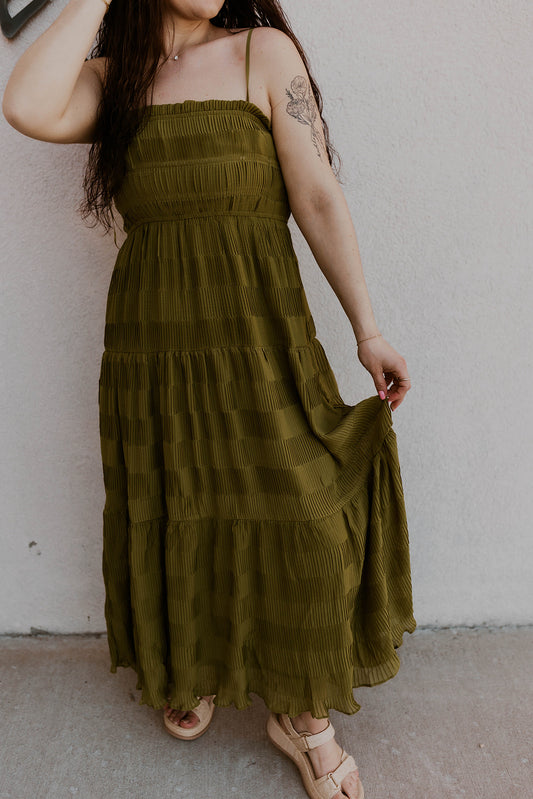 Pretty Pleated Midi Dress- Kiwi