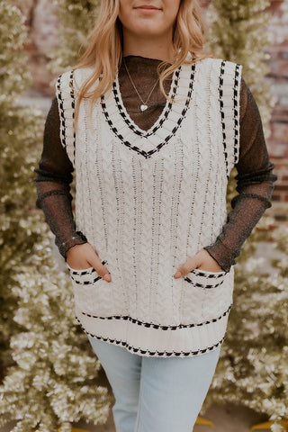 Cable Knit Ivory Sweater Vest