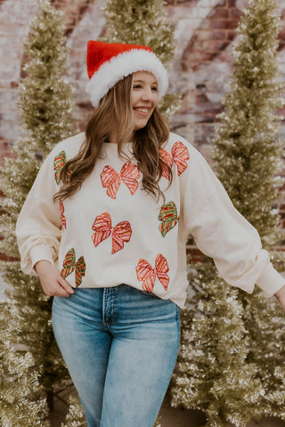 Holiday Bow Sweatshirt- Ivory