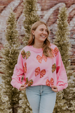 Holiday Bow Sweatshirt- Pink