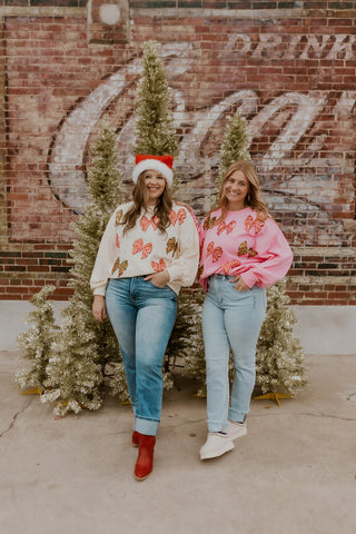 Holiday Bow Sweatshirt- Pink