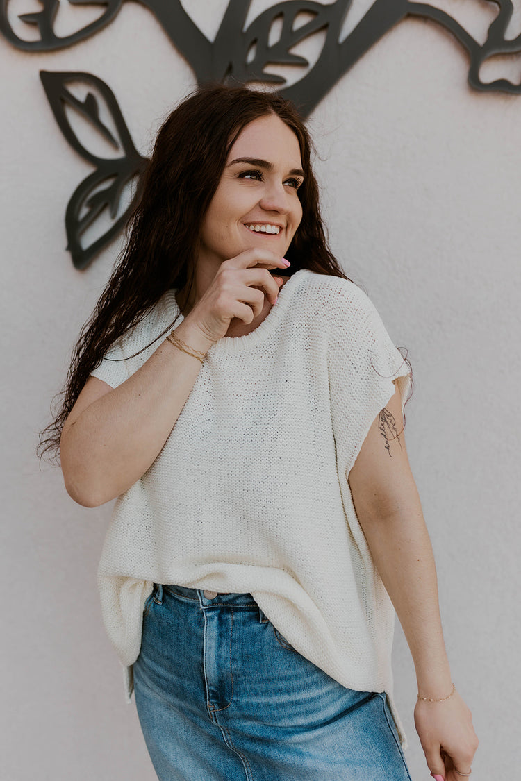 Cap Sleeve Sweater- Off White