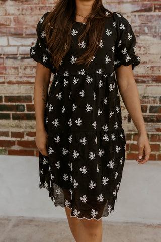 Floral Embroidered Puff Sleeve Dress