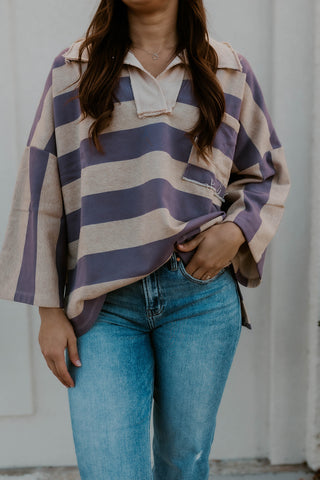 Striped Open Collar Top