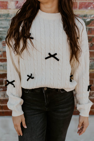 Bow Detail Cable Knit Sweater