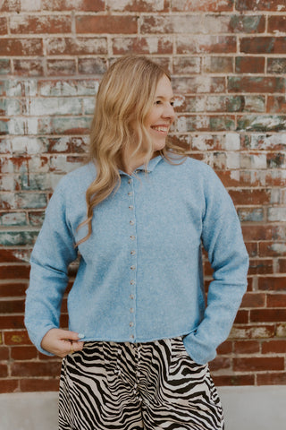 Simple Things Button Up Sweater- Blue