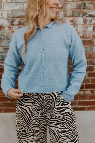 Simple Things Button Up Sweater- Blue