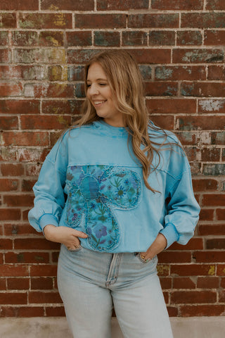 Flower Patch Hoodie- Blue