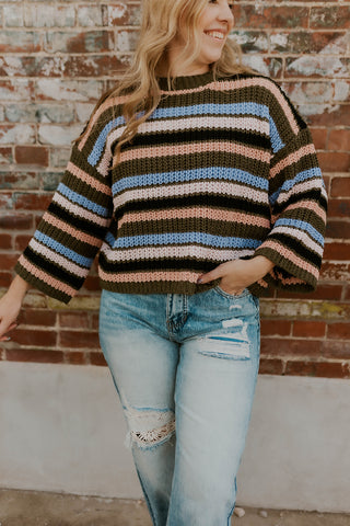 Stripe Theory Sweater- Olive Multi