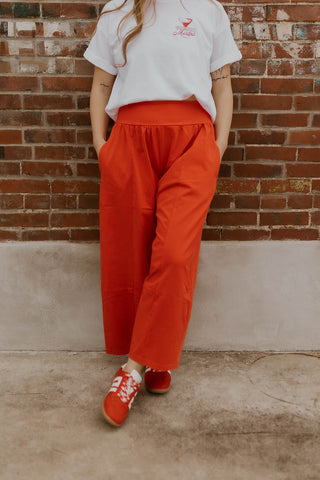 Mineral Wash Wide Leg Pants- Red