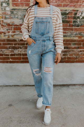 Distressed Denim Overalls