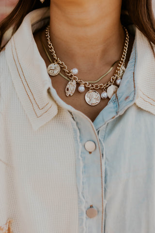 Pearl & Coin Charm Necklace