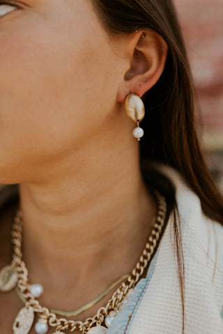 Brushed Gold & Pearl Earrings