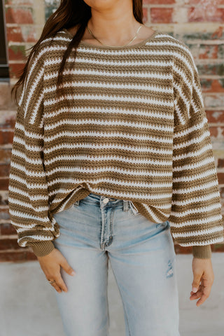 Stripe Me Up Sweater- Olive