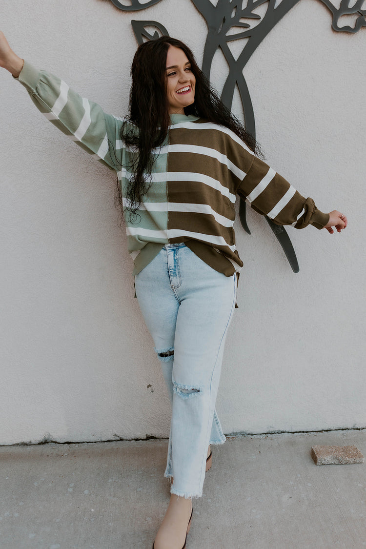 Just Mixin It Up Sweater- Sage Olive