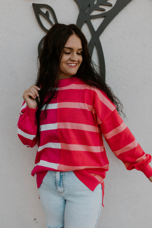 Just Mixin It Up Sweater- Coral Magenta