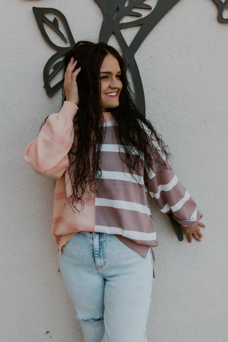 Just Mixin It Up Sweater- Coral Mauve