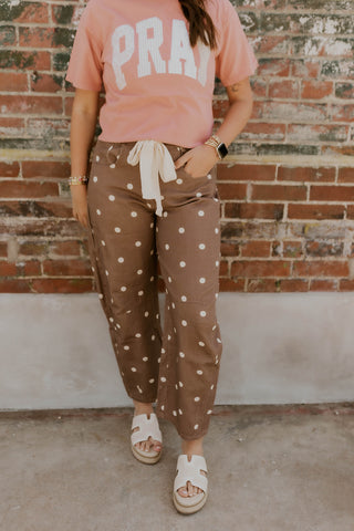 Maeve Polka Dot Barrel Jeans- Mocha