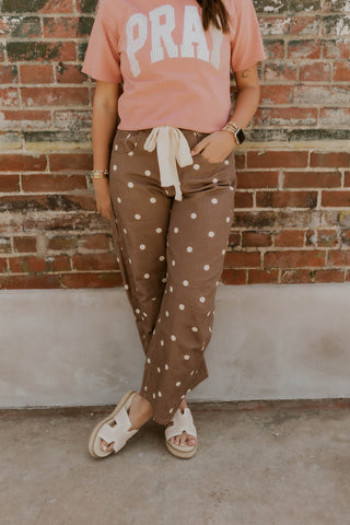 Maeve Polka Dot Barrel Jeans- Mocha