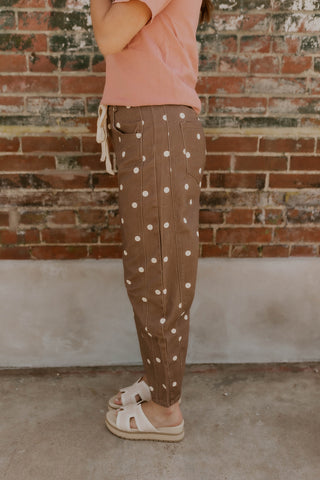 Maeve Polka Dot Barrel Jeans- Mocha
