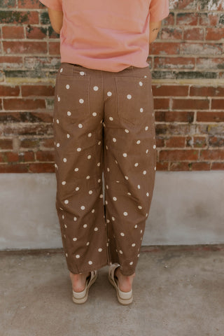 Maeve Polka Dot Barrel Jeans- Mocha