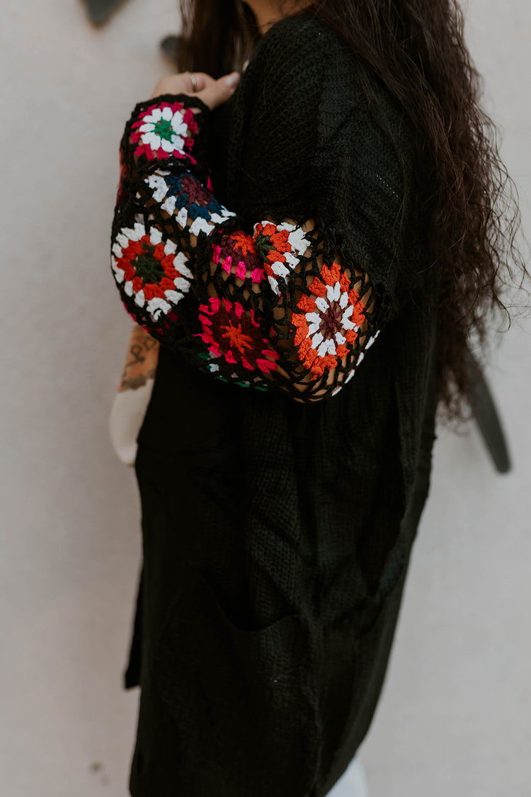 Crochet Sleeve Cardigan- Black