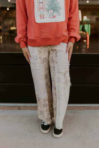 Floral And Stripe Wide Leg Pants