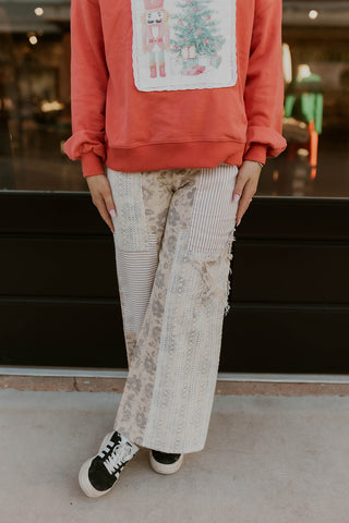 Floral And Stripe Wide Leg Pants